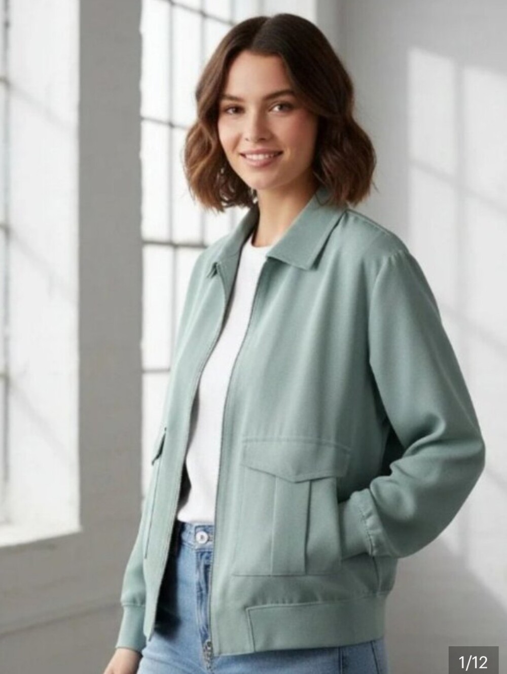 NWT Express Light Sage Bomber Cargo Jacket (size small) lightweight for fall - Picture 1 of 12